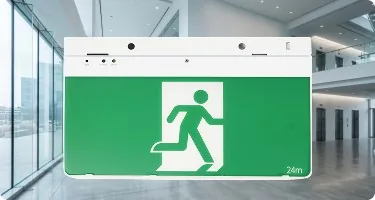 E&E dynamic exit sign with directional running man