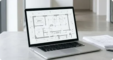 Laptop showing an emergency lighting layout plan