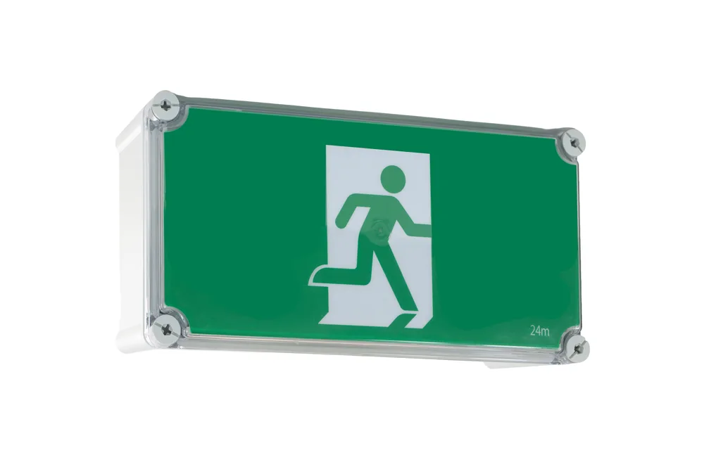 LED Wall Mount Weatherproof Freezer Exit With Running Man Decal and Remote Box