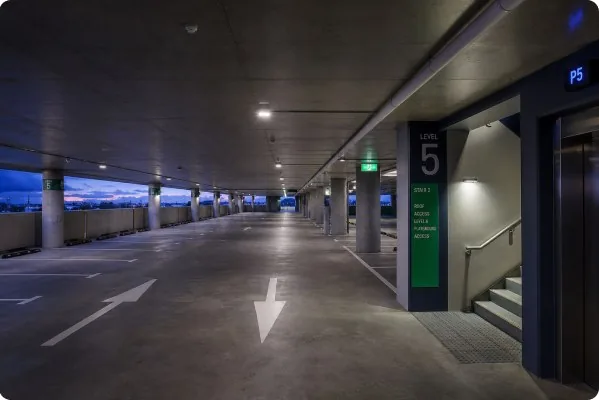Car park with directional exit signage