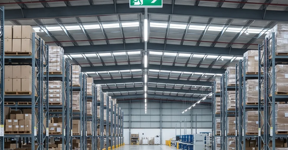 Long racking aisles in a distribution warehouse
