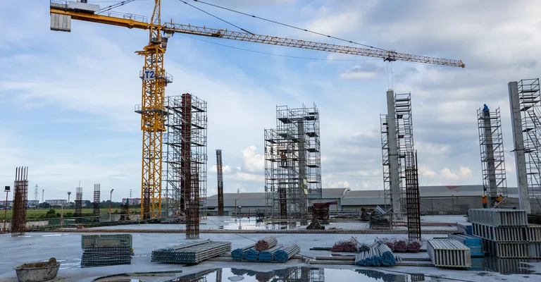 Tower cranes over a construction site