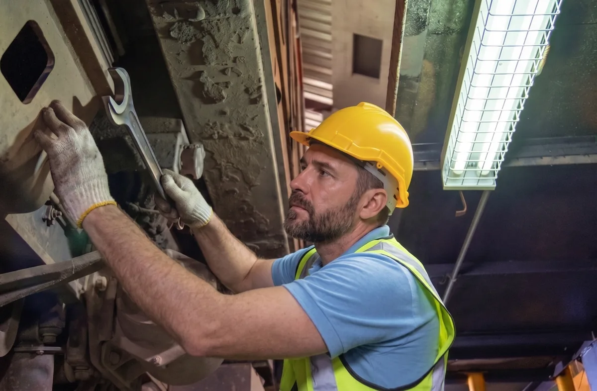 Site worker fitting a temporary batten on a construction site